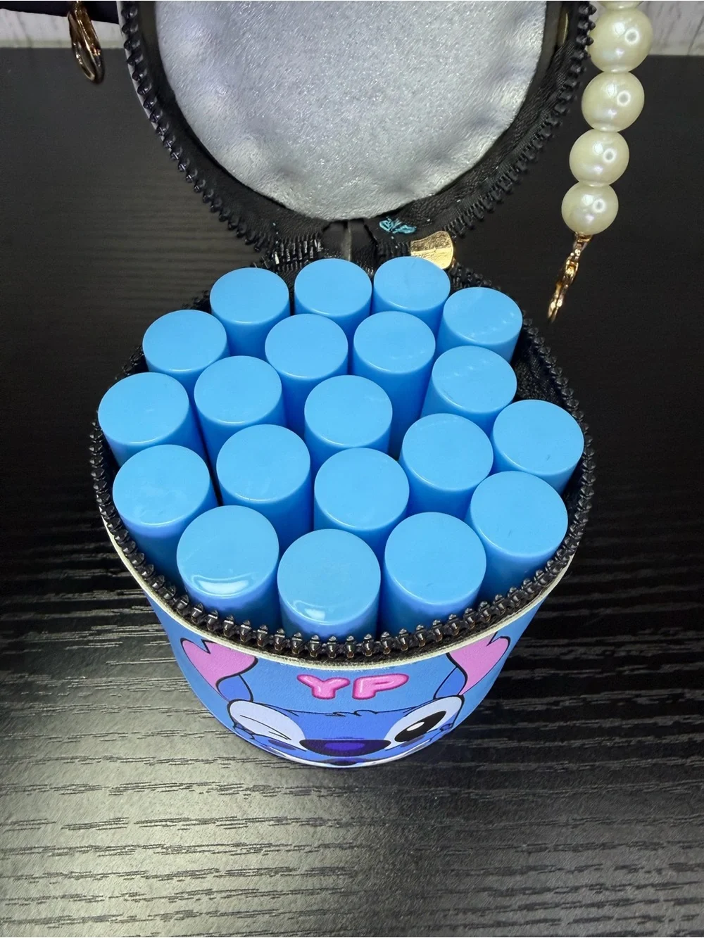 NEW! Kids Stitch 20pcs Lip Gloss Set With Cute Travel Pouch W/Pearl Carry Strap